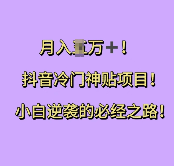 抖音冷门神贴项目，小白逆袭的必经之路，月入过W【揭秘】-财富课程