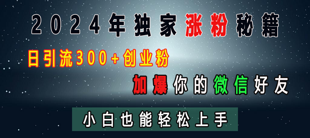 2024年独家涨粉秘籍，日引流300+创业粉，加爆你的微信好友，小白也能轻松上手-财富课程