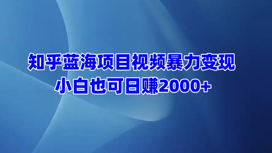 知乎蓝海项目视频暴力变现  小白也可日赚2000+-财富课程