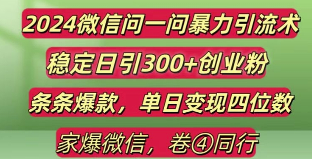 2024最新微信问一问暴力引流300+创业粉,条条爆款单日变现四位数【揭秘】-财富课程