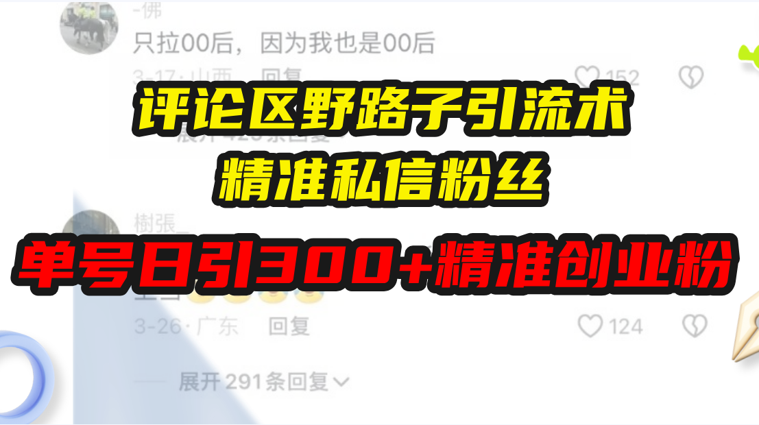 评论区野路子引流术，精准私信粉丝，单号日引流300+精准创业粉-财富课程