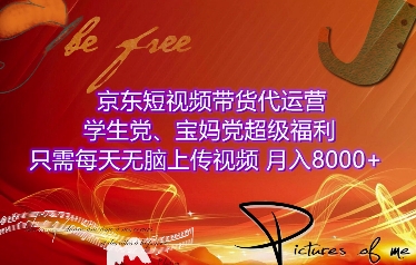 京东短视频带货代运营，学生党、宝妈党超级福利，只需每天无脑上传视频，月入8000+【仅揭秘】-财富课程