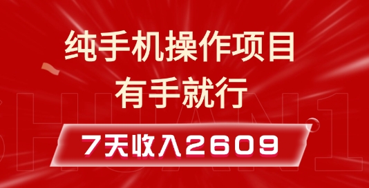 纯手机操作的小项目，有手就能做，7天收入2609+实操教程【揭秘】-财富课程