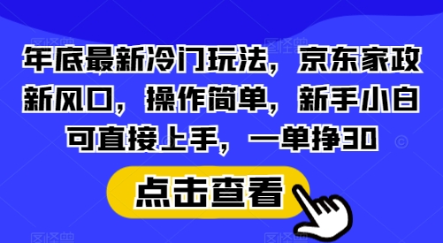 年底最新冷门玩法，京东家政新风口，操作简单，新手小白可直接上手，一单挣30【揭秘】-财富课程