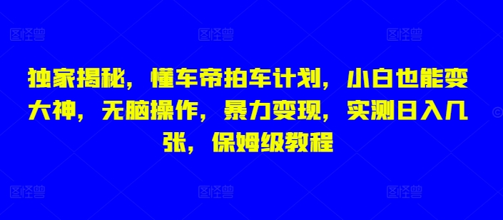 独家揭秘，懂车帝拍车计划，小白也能变大神，无脑操作，暴力变现，实测日入几张，保姆级教程-财富课程