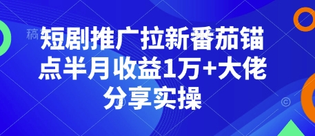 短剧推广拉新番茄锚点半月收益1万+大佬分享实操-财富课程