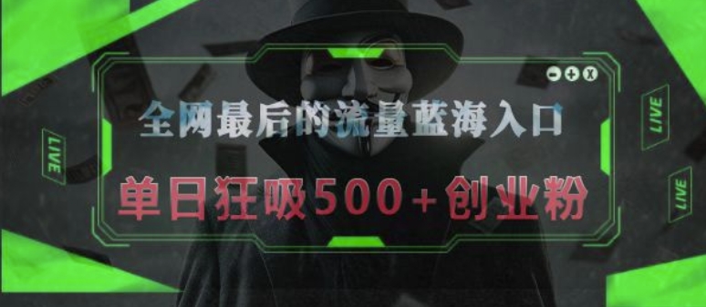 全网最后的流量蓝海入口，半小时引流50+创业粉，单日狂吸500+创业粉-财富课程