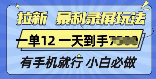 拉新暴利录屏玩法，一单12块，有手机就行，小白必做-财富课程