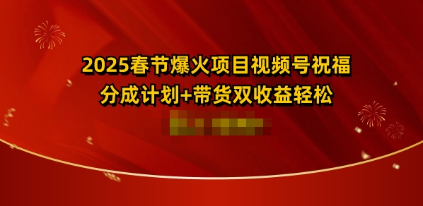 2025春节爆火项目视频号祝福，分成计划+带货双收益，轻松日入多张-财富课程