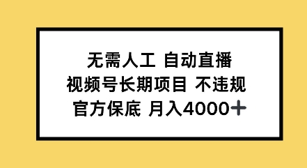 无需人工自动直播，视频号长期项目不违规，官方保底月入4000左右-财富课程